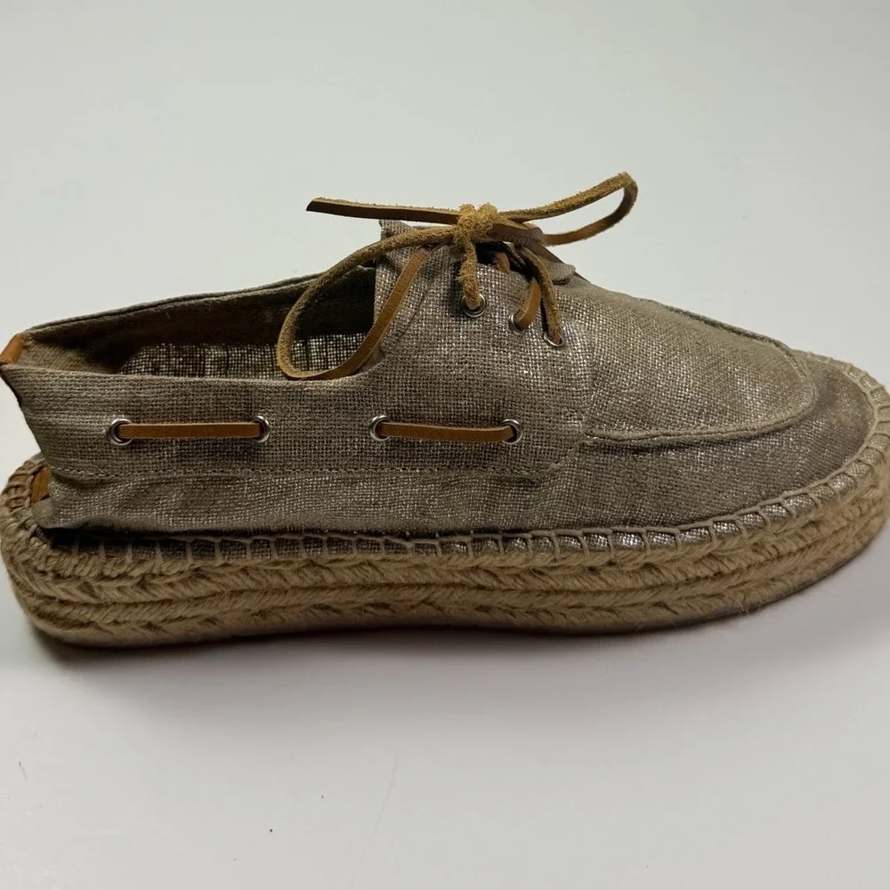 Tory Burch Metallic Gold Canvas Espadrille Boat Shoes Size 10 Made in Spain